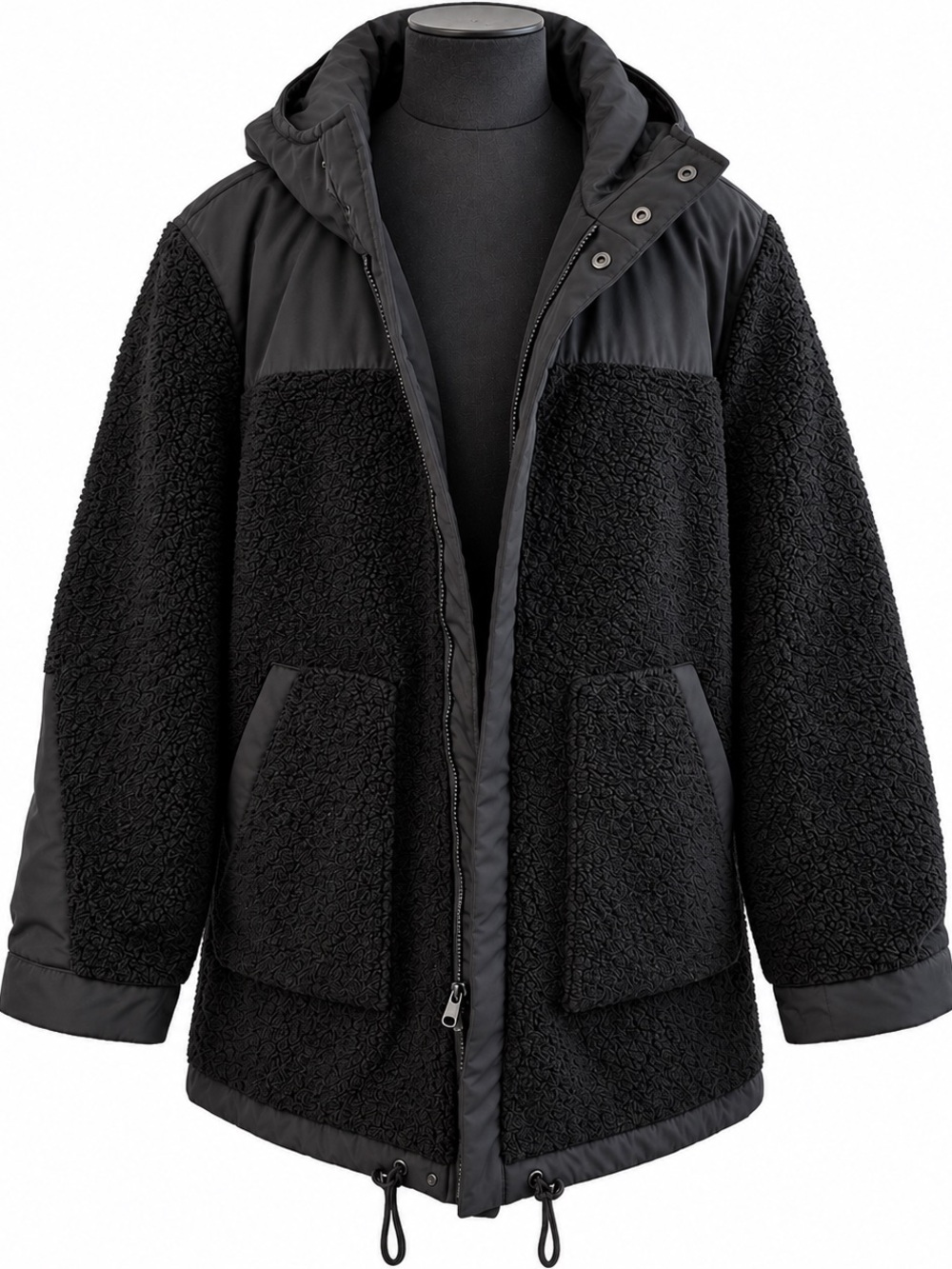 Men's Black Hooded Sherpa Puffer Jacket